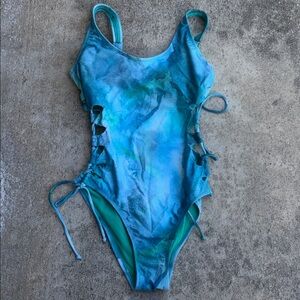 Sandflower Tie Dye Lace Up 1-Piece Swimsuit small 4-6